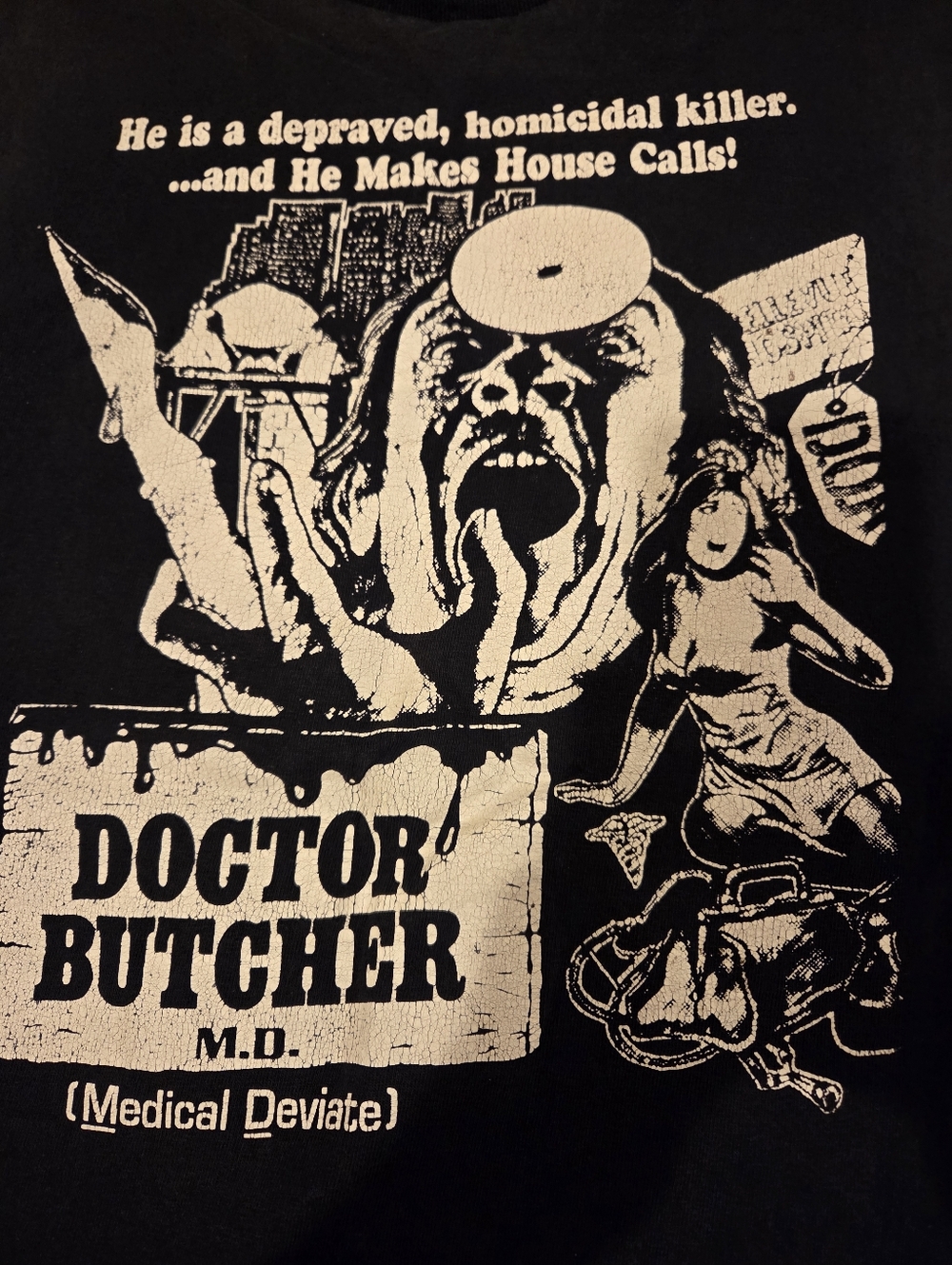 ☠️DOCTOR BUTCHER (ZOMBIE HOLOCAUST) - VINTAGE MOVIE SHIRT - MENS SIZE L